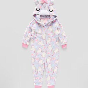 Fuzzy Unicorn Toddler Girls Plush Long Sleeve One Piece Pajama Purple 3T NEW